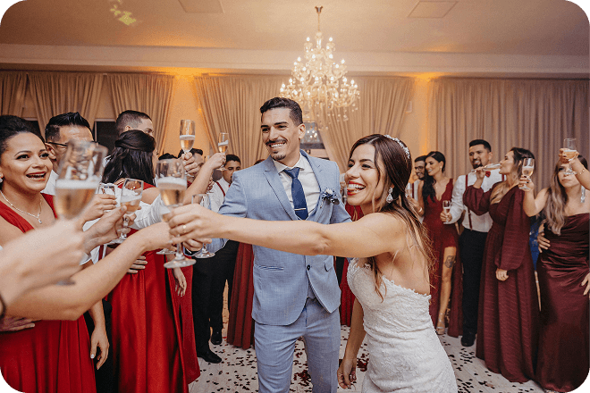 Wedding celebration with champagne toast